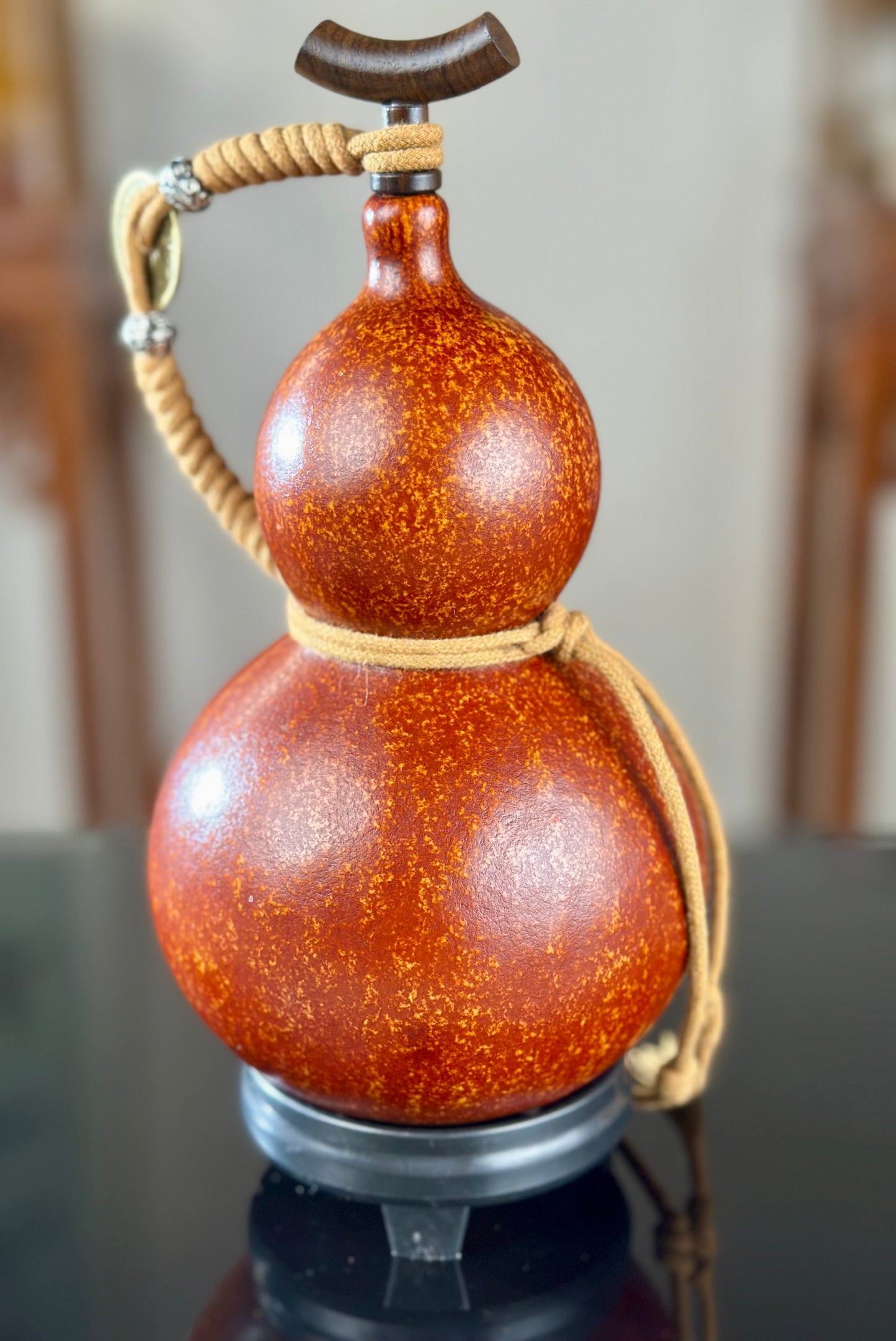 Hand dyed Brown Chinese Lacquerware Hulu Natural Gourd Water Tea Container Classical Home Decor