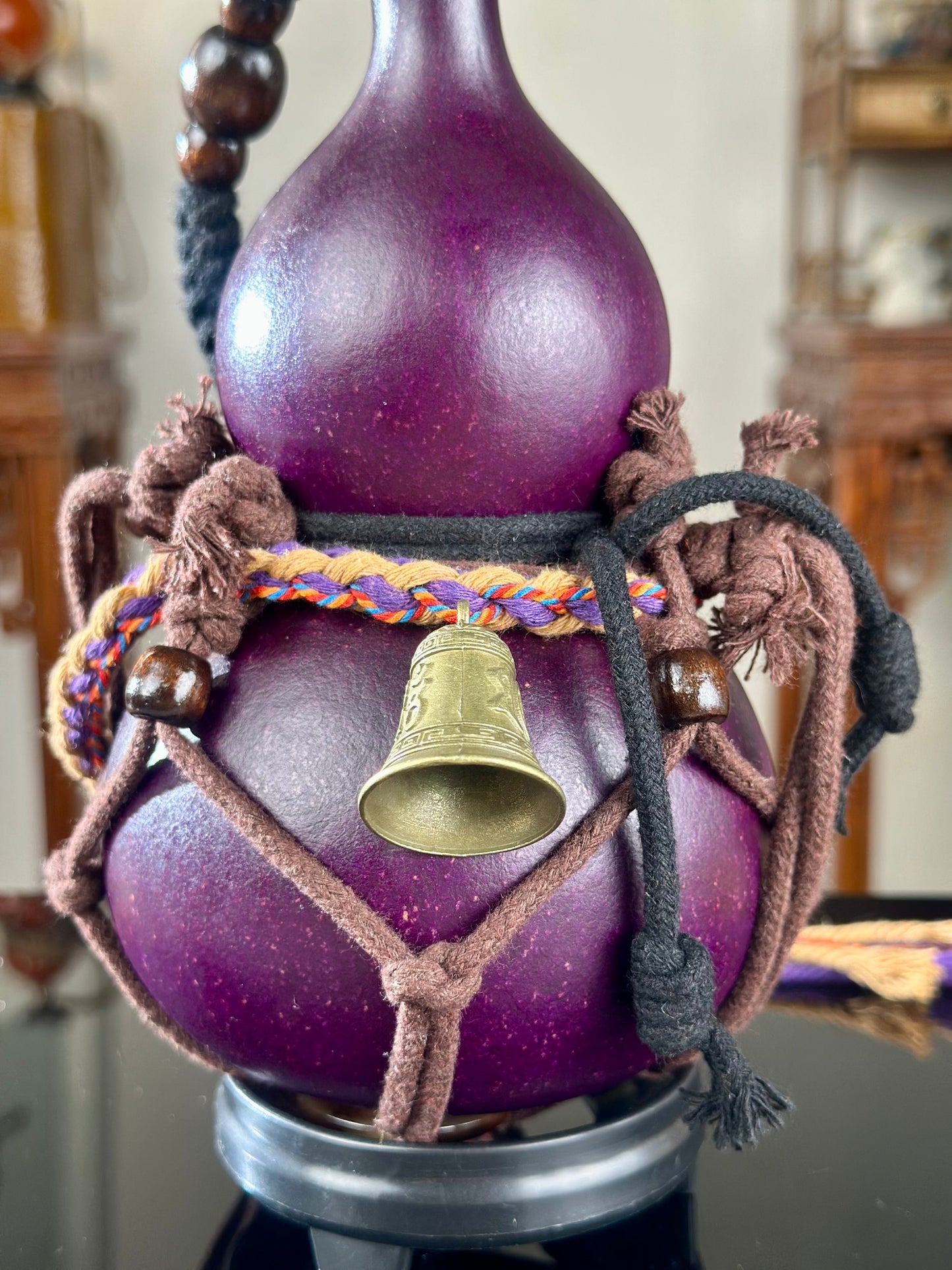 Hand dyed Royal Purple Chinese Lacquerware Fengshui Ornament Hulu Natural Gourd Water Tea Container Classical Home Decor