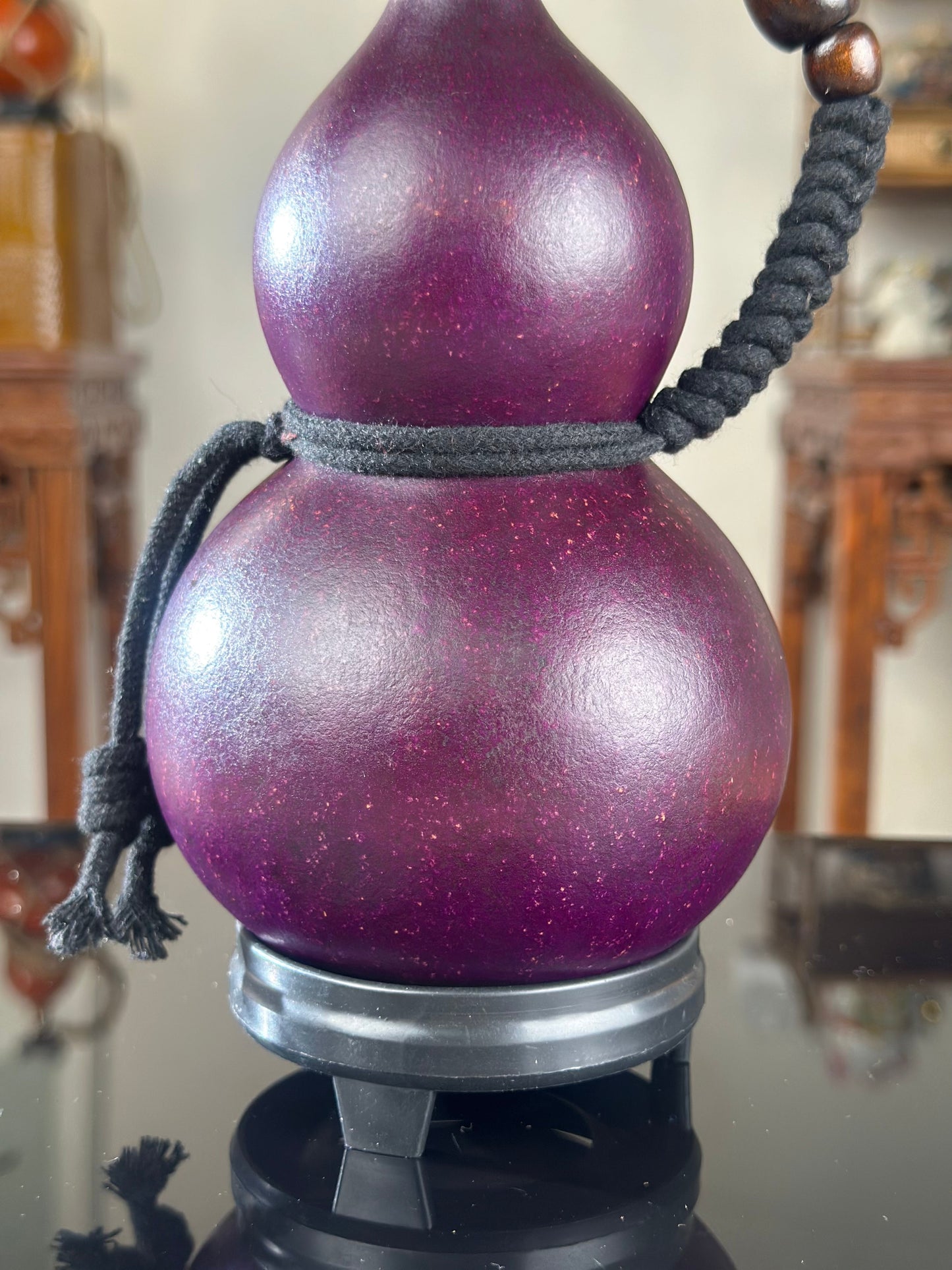 Hand dyed Royal Purple Chinese Lacquerware Fengshui Ornament Hulu Natural Gourd Water Tea Container Classical Home Decor