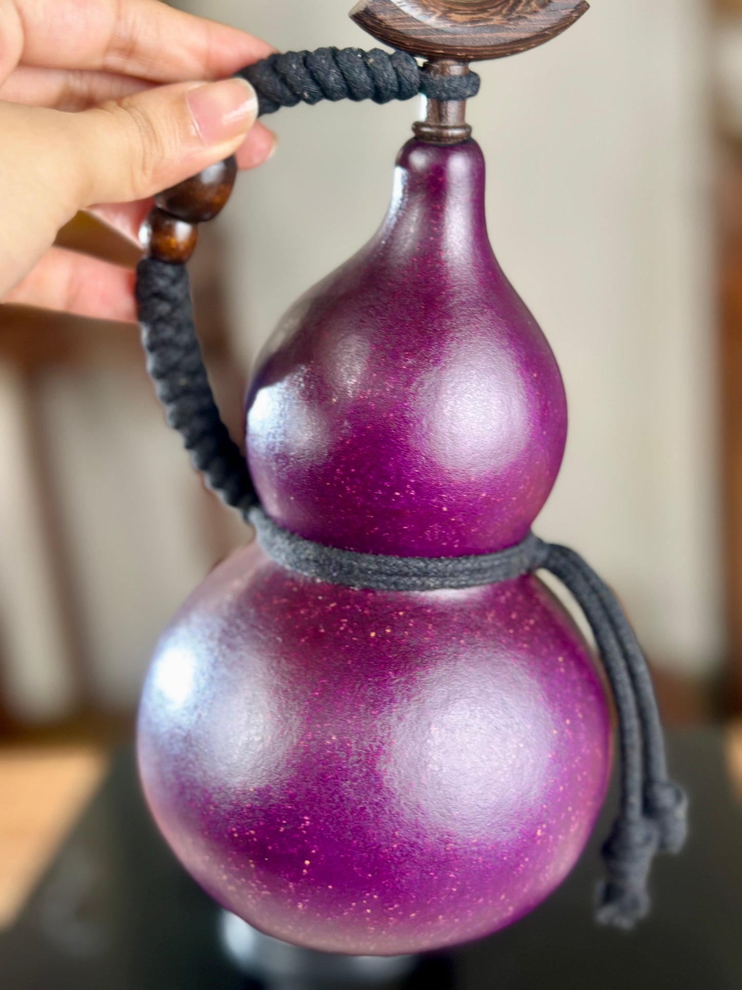 Hand dyed Royal Purple Chinese Lacquerware Fengshui Ornament Hulu Natural Gourd Water Tea Container Classical Home Decor