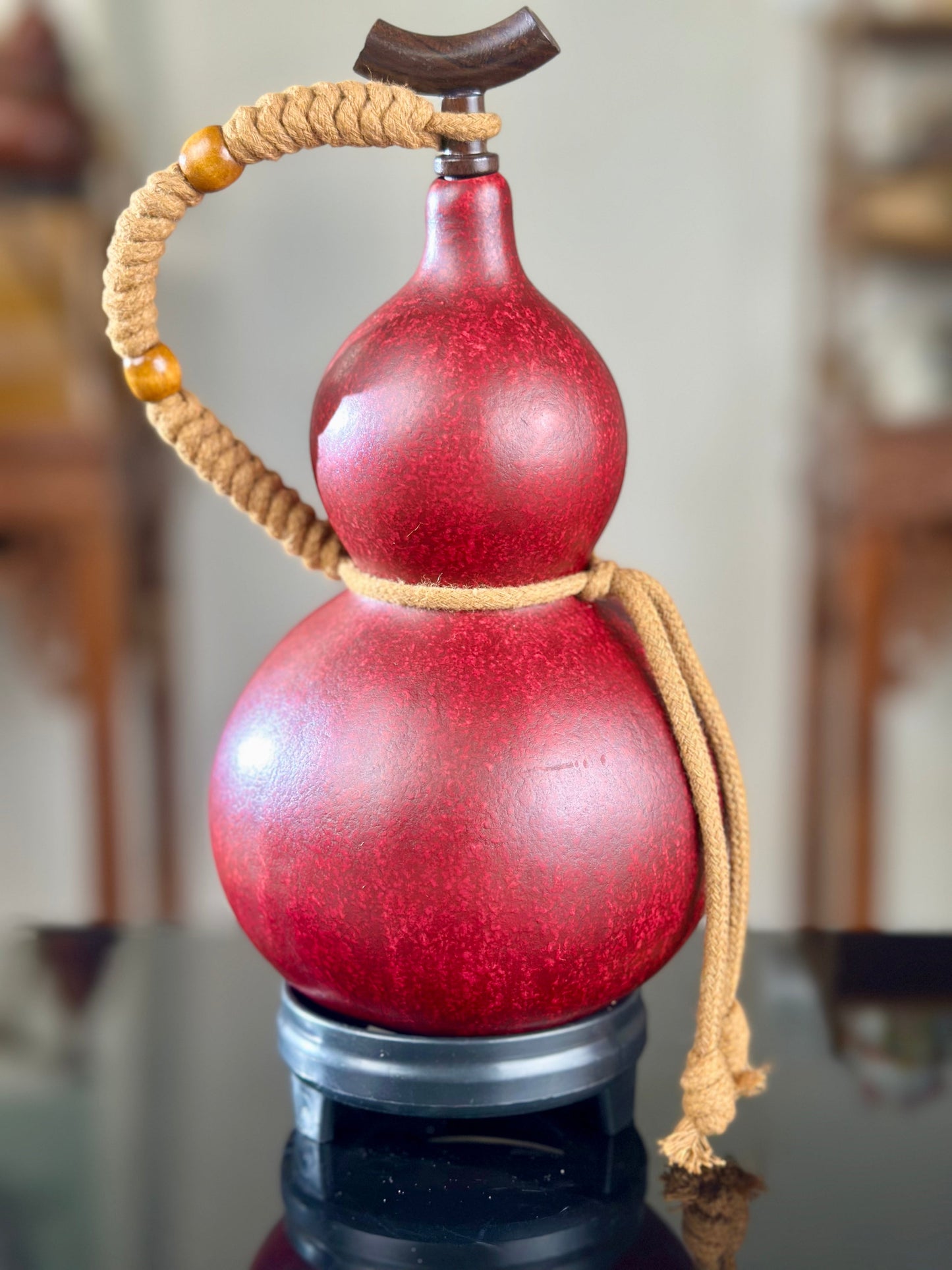 Hand dyed Golden Chinese Lacquerware Fengshui Ornament Hulu Natural Gourd Water Tea Container Classical Home Decor