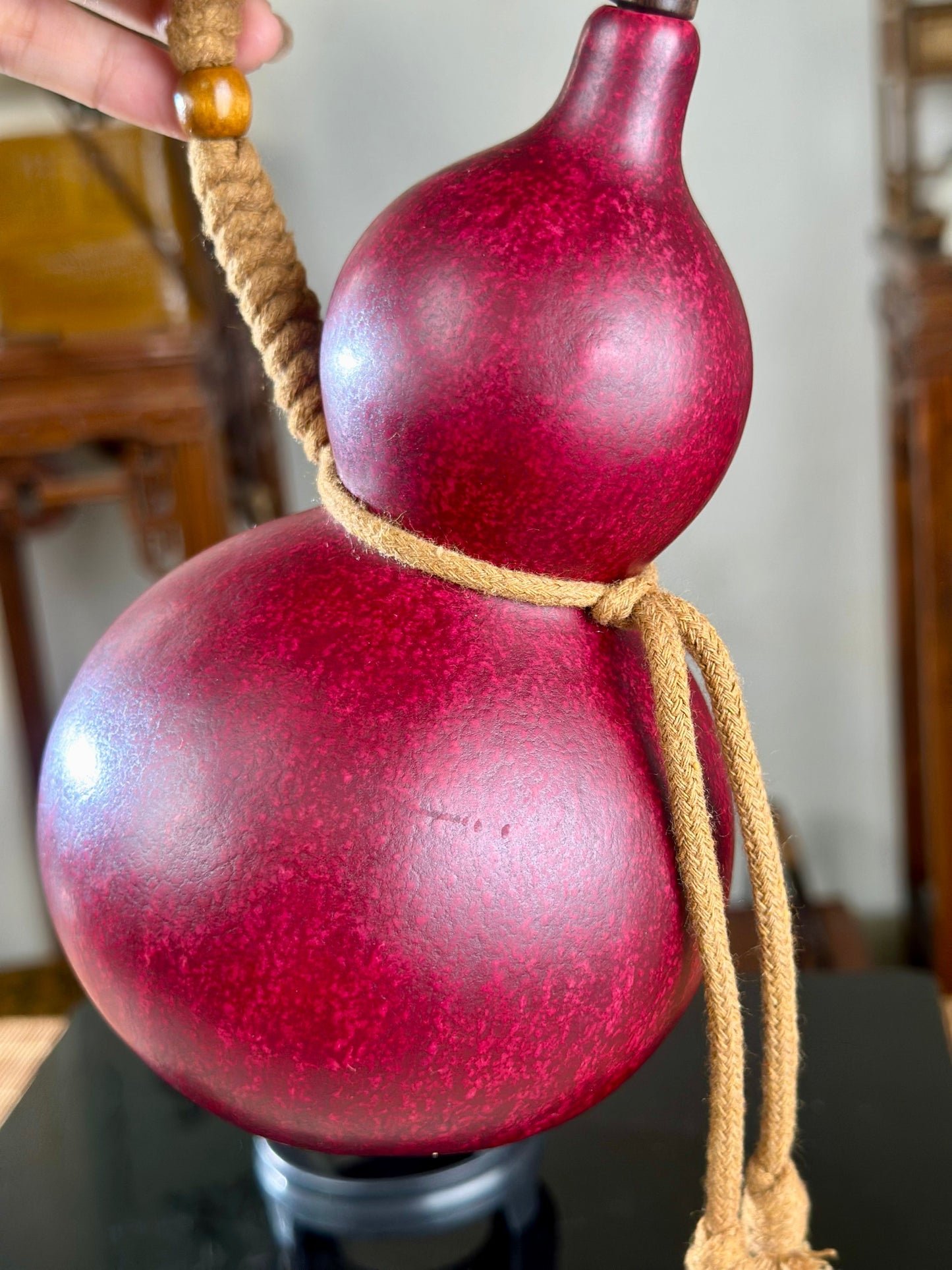 Hand dyed Golden Chinese Lacquerware Fengshui Ornament Hulu Natural Gourd Water Tea Container Classical Home Decor