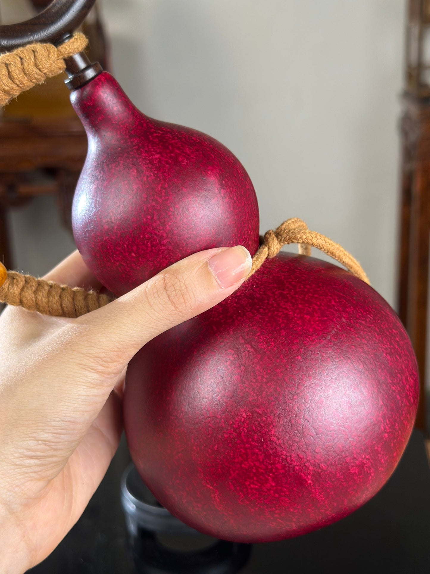 Hand dyed Golden Chinese Lacquerware Fengshui Ornament Hulu Natural Gourd Water Tea Container Classical Home Decor