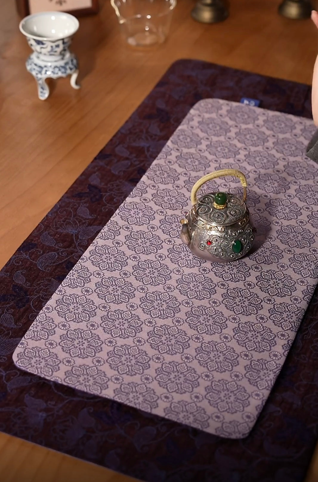 Handmade Chinese Original Purple Flower Broade Pattern Tea Table Cloth Chaxi Chabu Tea Accessory