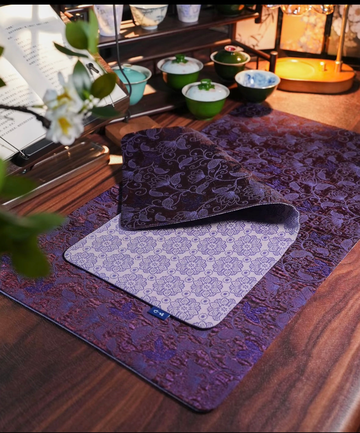 Handmade Chinese Original Purple Flower Broade Pattern Tea Table Cloth Chaxi Chabu Tea Accessory