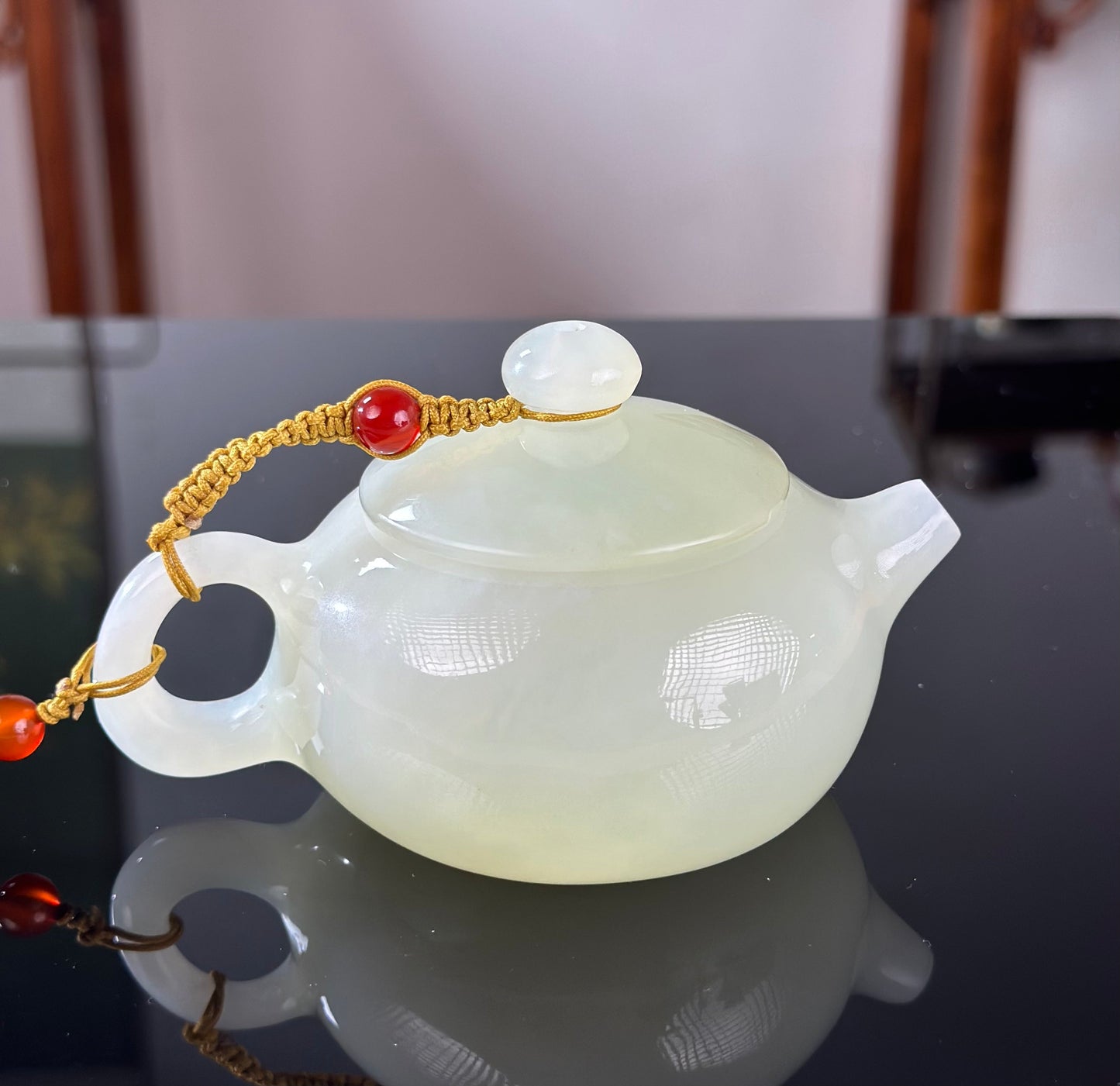 Handcrafted Chinese Xiuyu Authentic Jade Xishi Shape Teapot Unique Artwork Jade Teaware