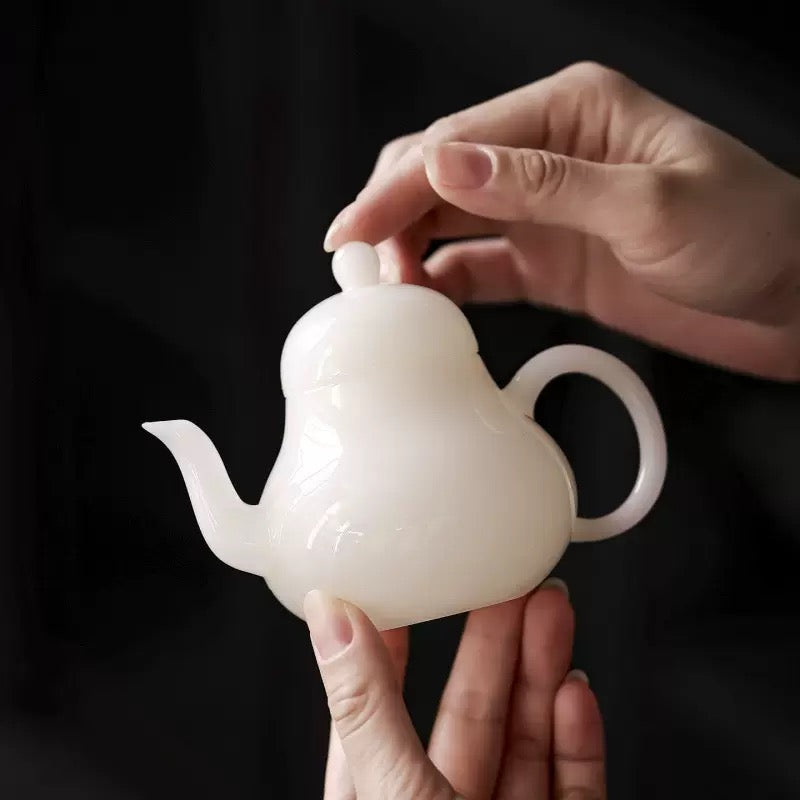 Handcrafted Chinese Yangzhiyu Ceramics  White Porcelain Teapot Artwork