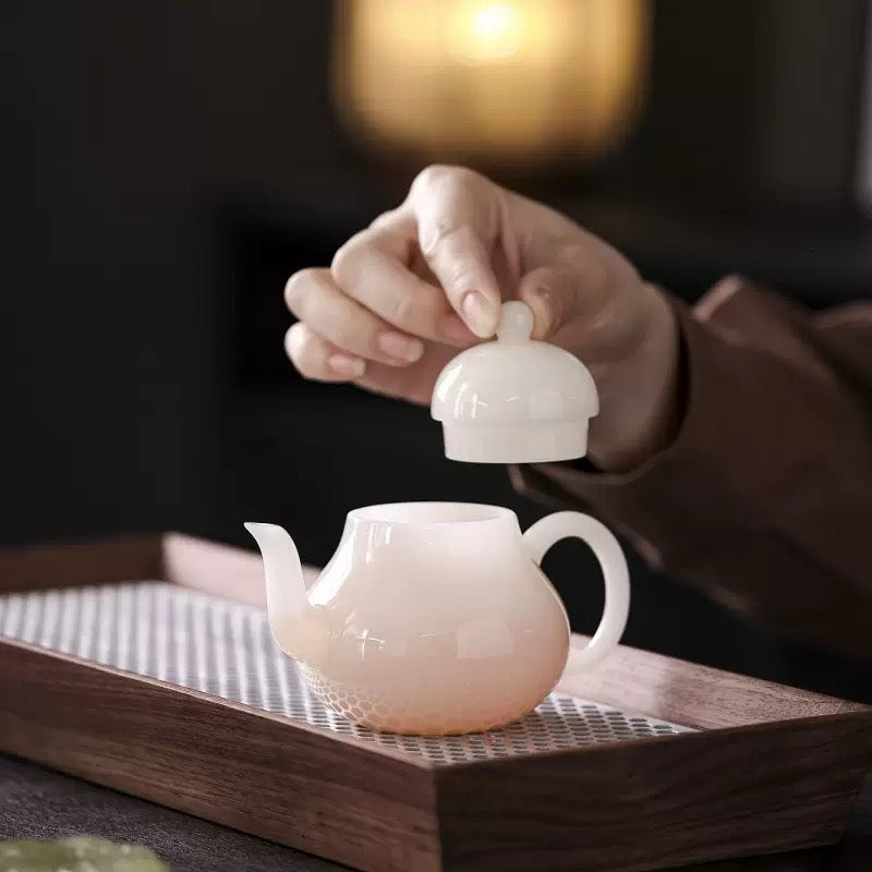 Handcrafted Chinese Yangzhiyu Ceramics  White Porcelain Teapot Artwork