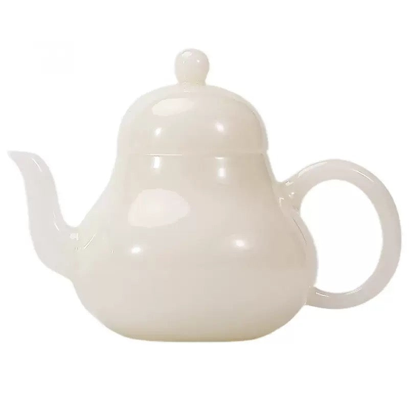 Handcrafted Chinese Yangzhiyu Ceramics  White Porcelain Teapot Artwork