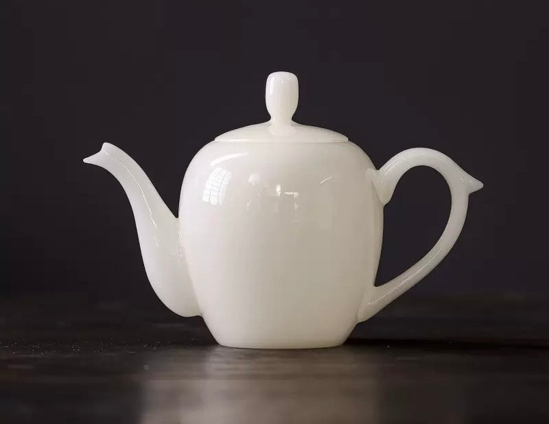 Handcrafted Chinese Yangzhiyu Ceramics  White Porcelain Teapot Artwork