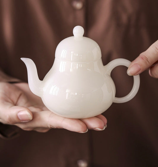 Handcrafted Chinese Yangzhiyu Ceramics  White Porcelain Teapot Artwork