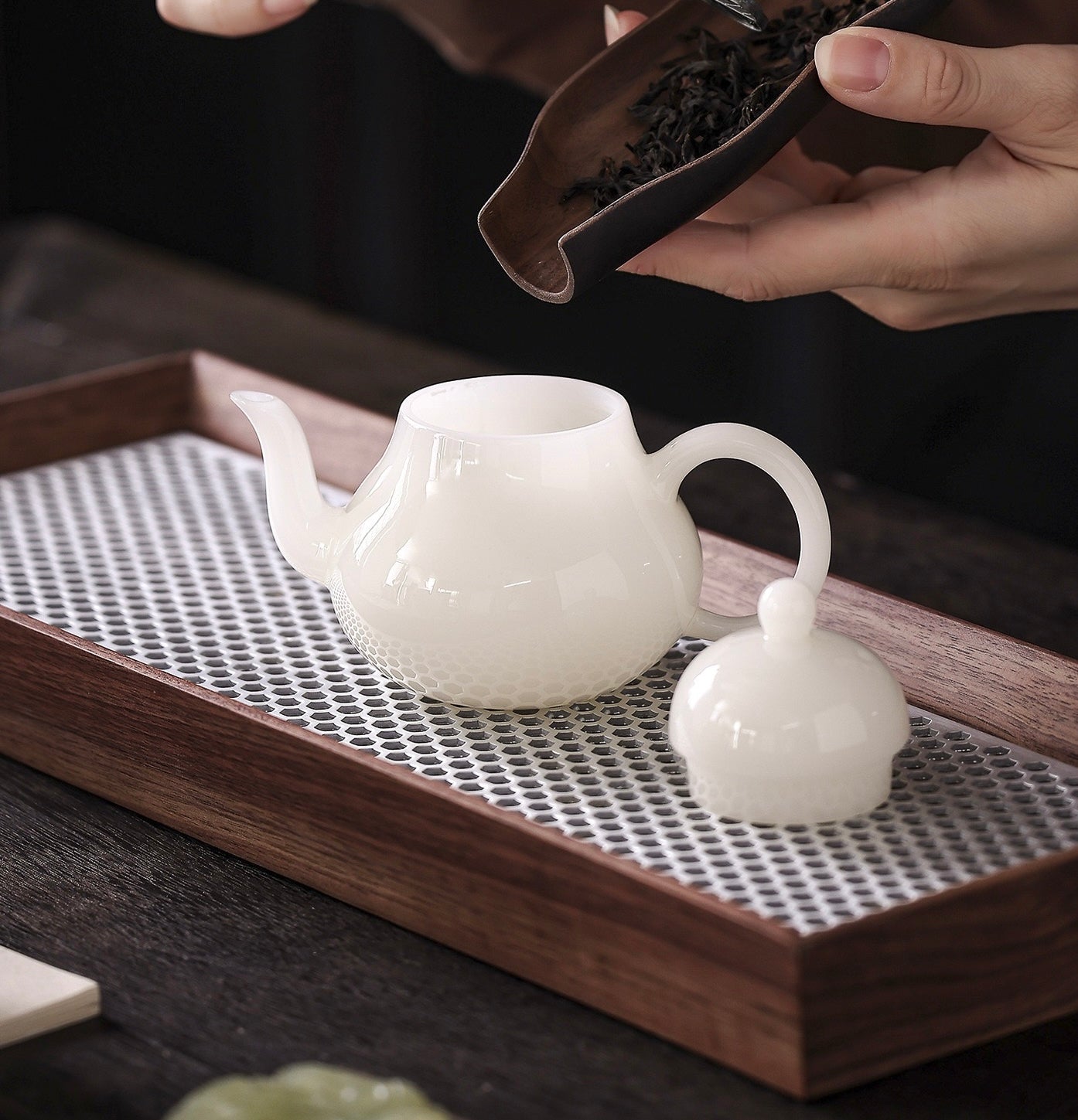 Handcrafted Chinese Yangzhiyu Ceramics  White Porcelain Teapot Artwork