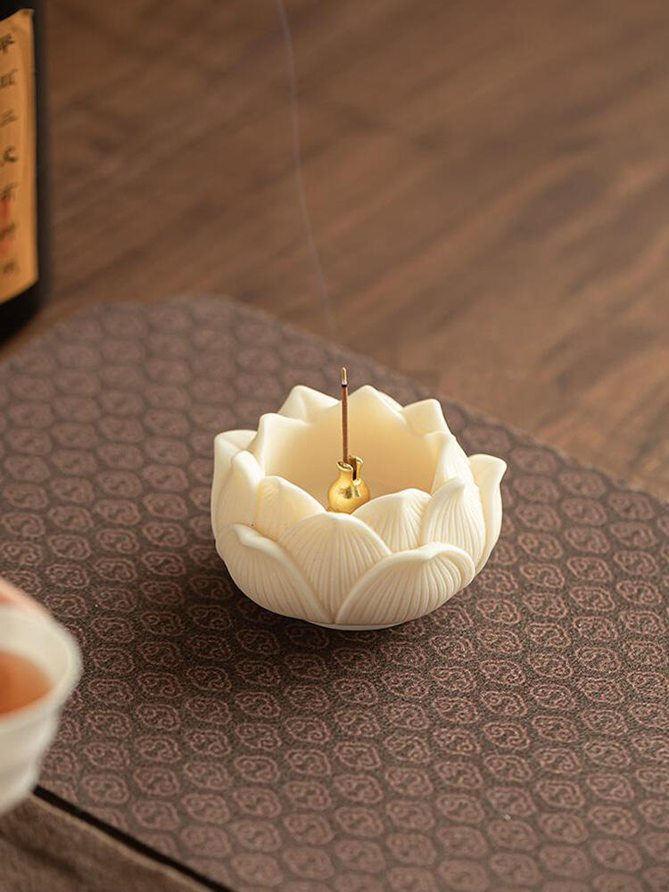 Hand Engraved Natural Tagua Bouddha Sculpture Lotus Shape Incense Holder Tea Pet