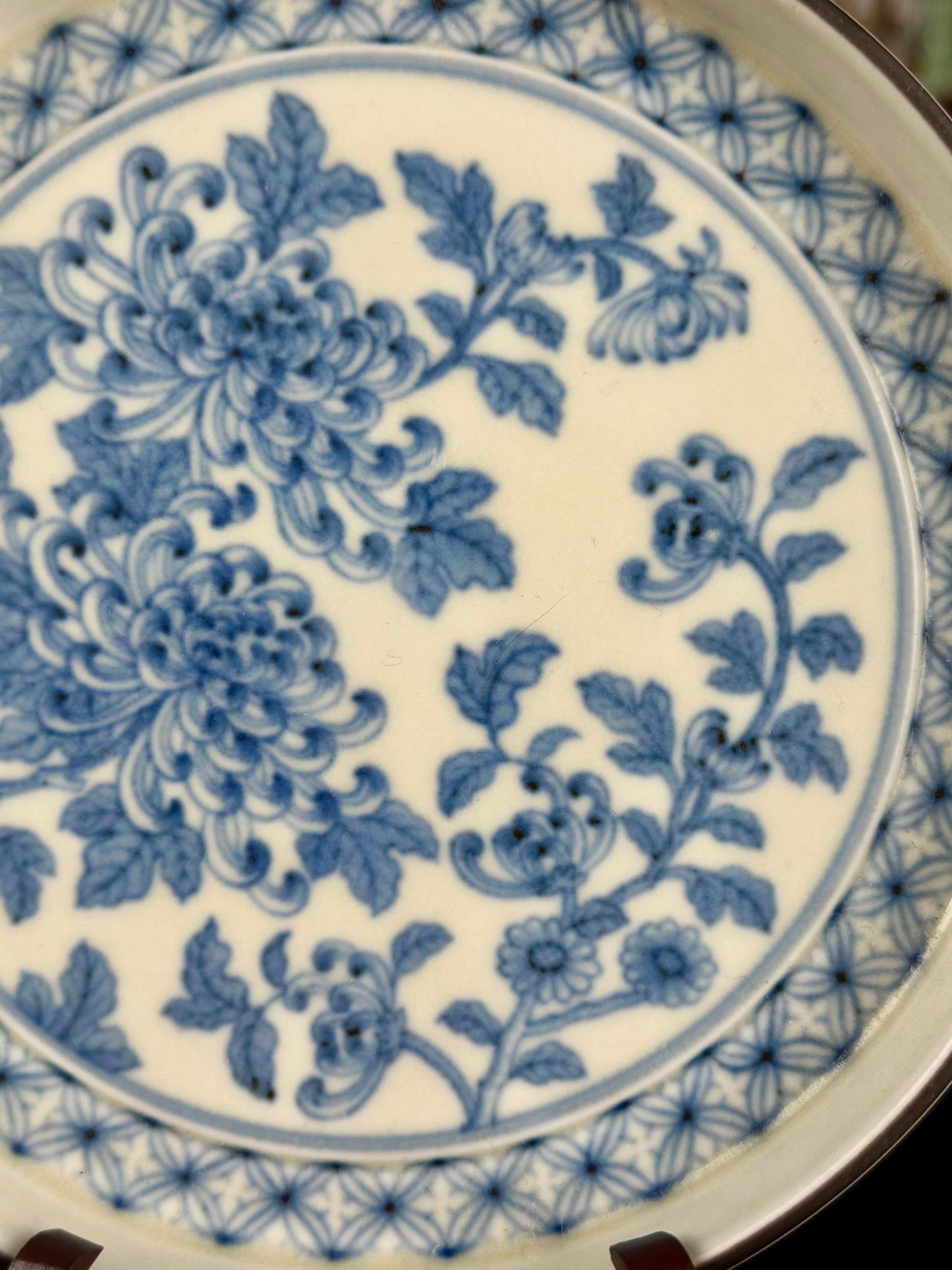 Handpainted Chinese Hucheng High-end Blue White Porcelain Traditional Flower Chrysanthemum Tea Tray Home Decor