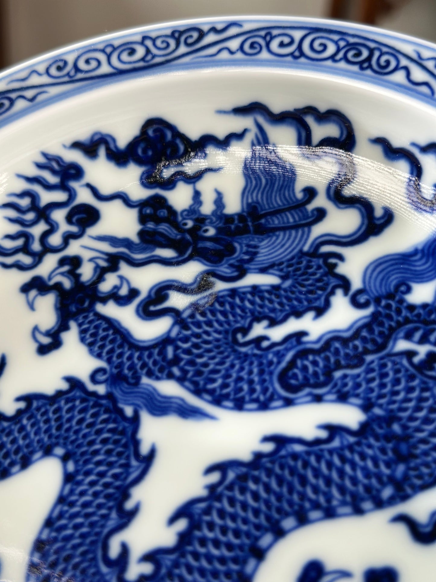 Chinese High-end Blue White Porcelain Handpainted Classic Xuande Dragon Pattern Tea tray Home Ornament Artwork Tray