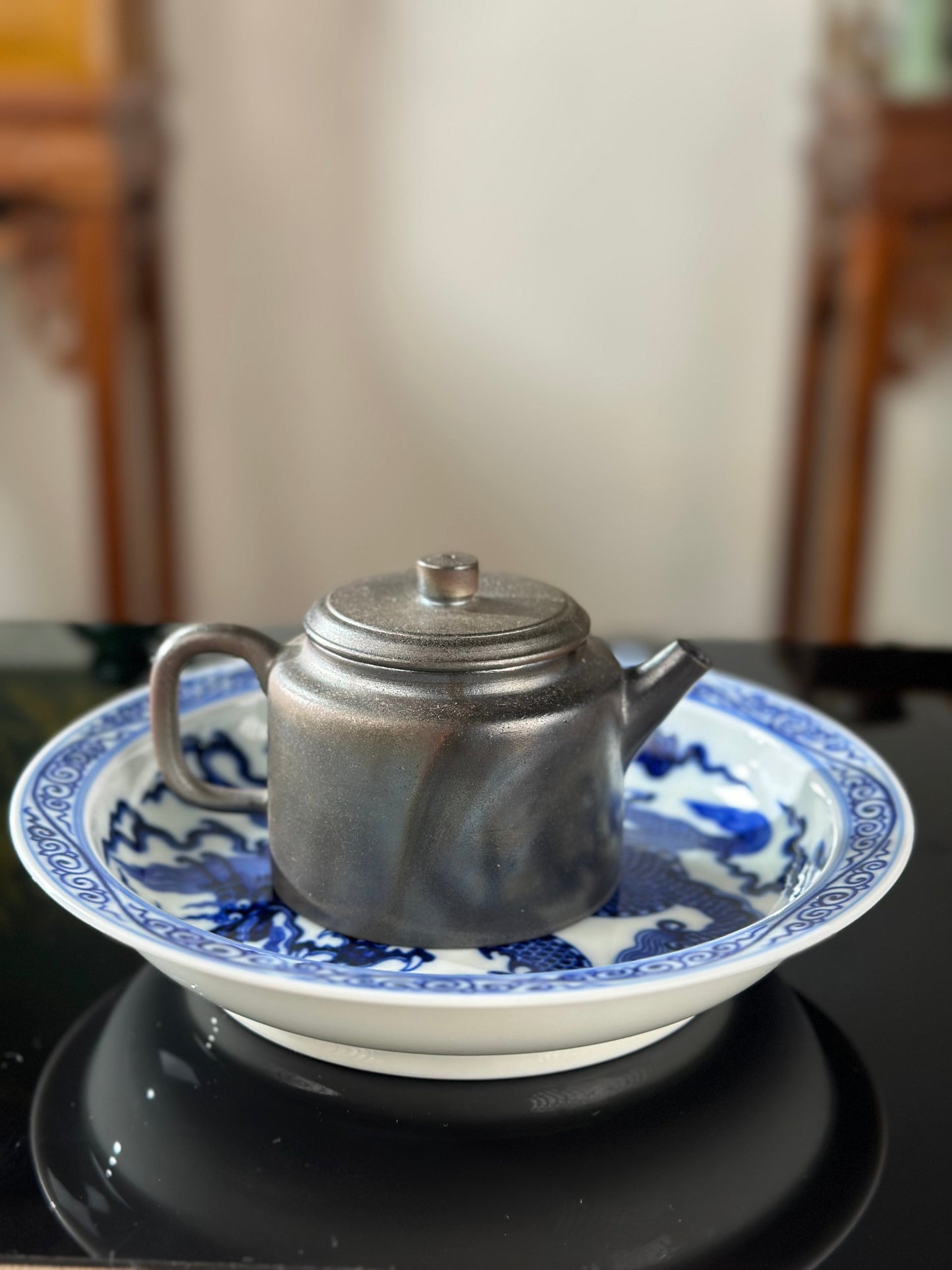 Chinese High-end Blue White Porcelain Handpainted Classic Xuande Dragon Pattern Tea tray Home Ornament Artwork Tray