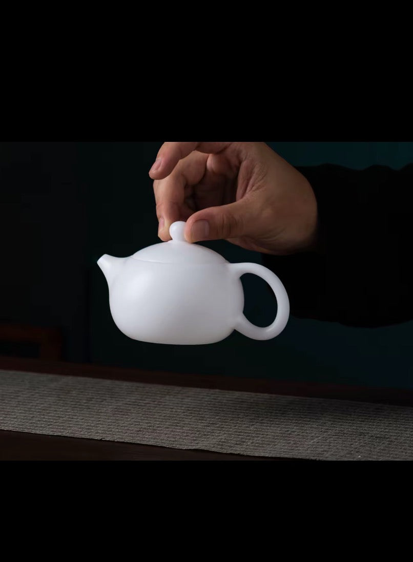 Handmade Rotating 360° Design Ivory-White Classic Xishi Shape Dehua Bingzhong Ice Grade White Porcelain Chinese Teapot 200ml