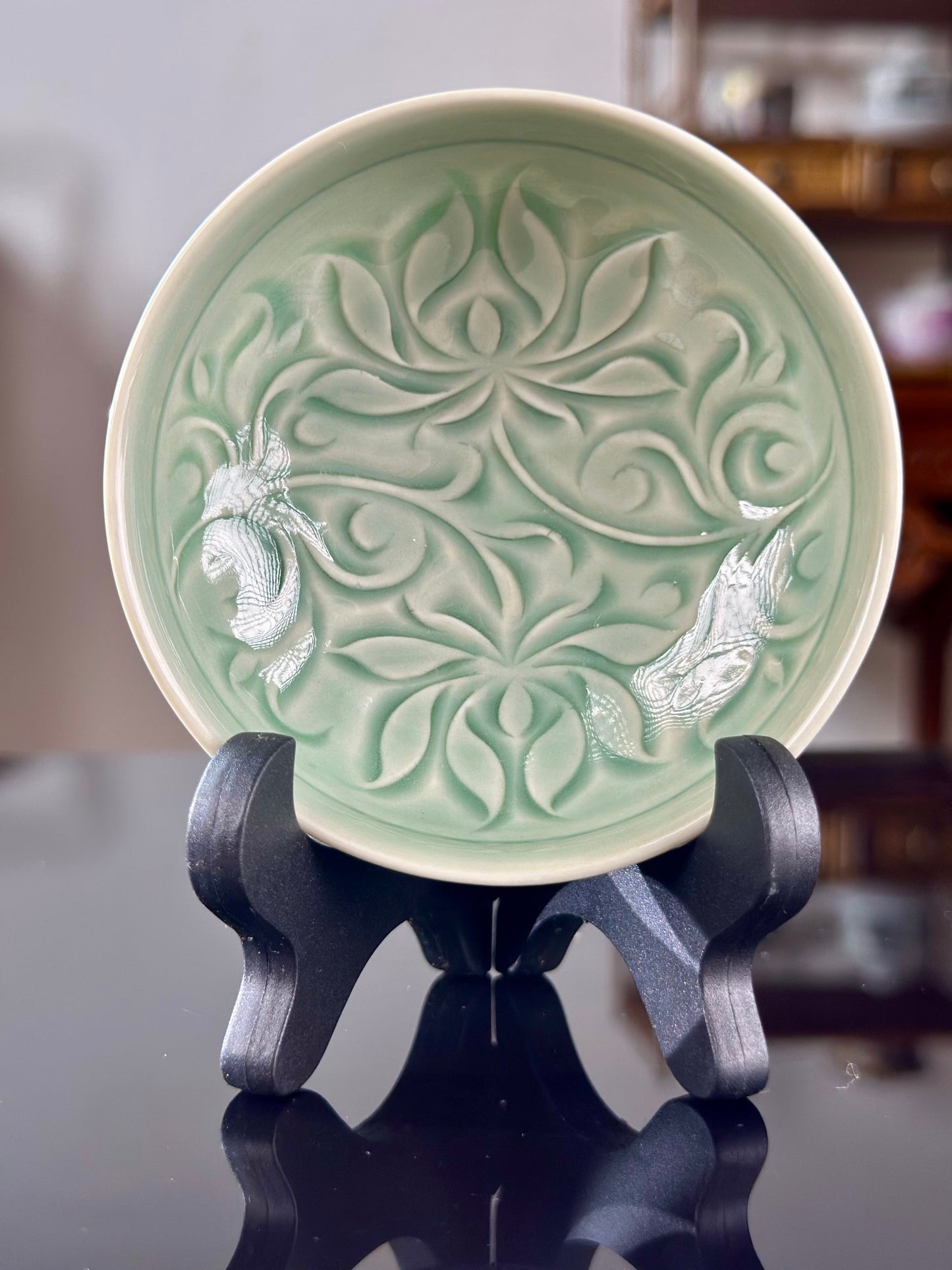 Hand Carved Chinse Lotus Yaozhou Celadon Porcelain Kiln Sky Blue Green Puer Shape Teacup