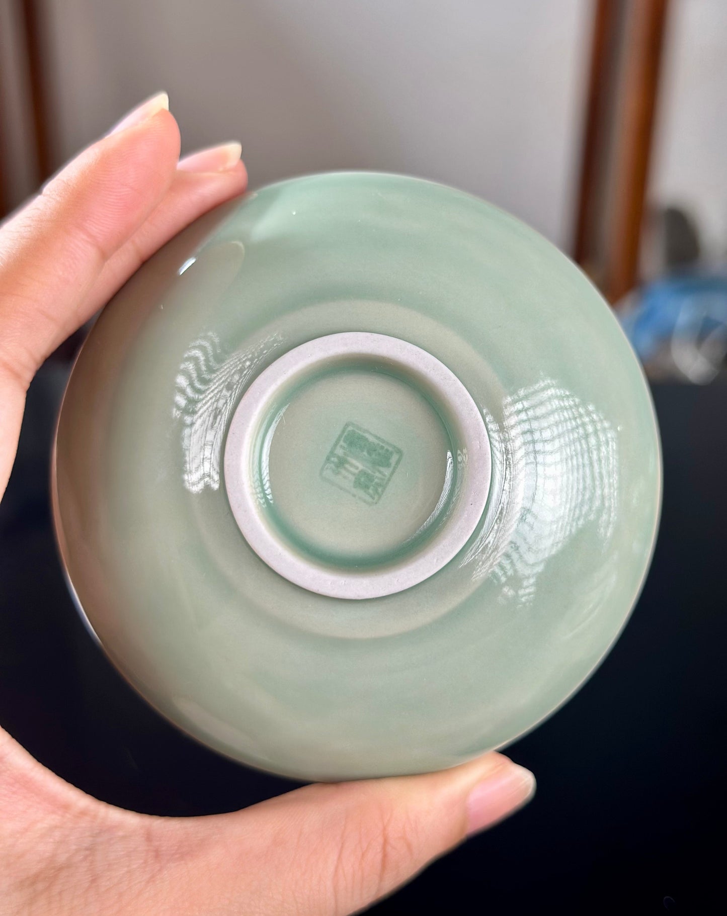 Hand Carved Chinse Lotus Yaozhou Celadon Porcelain Kiln Sky Blue Green Puer Shape Teacup