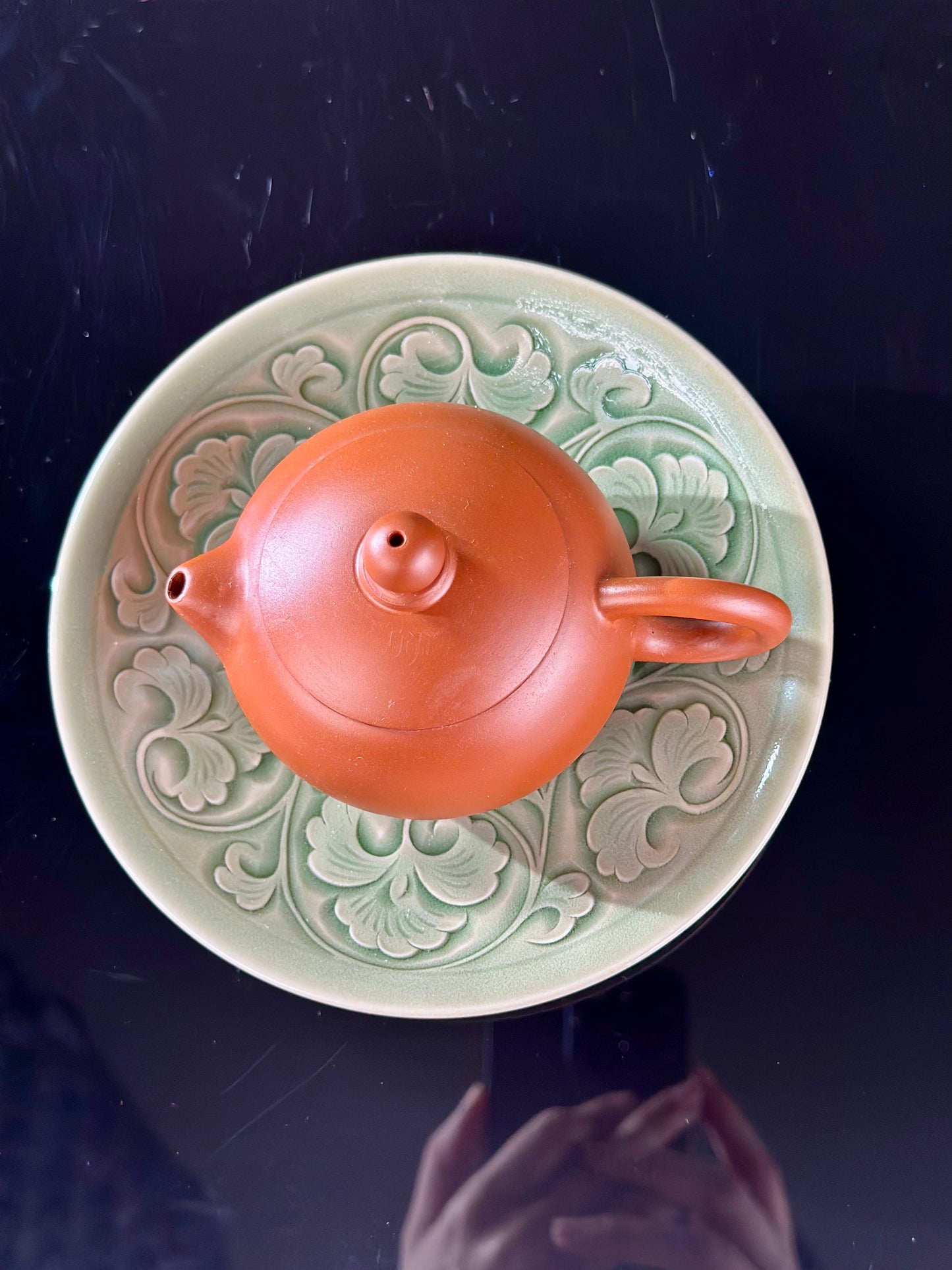 Handengraved Chinse Flower Pattern Yaozhou Celadon Porcelain Alive Green Tea Saucer Tea Tray