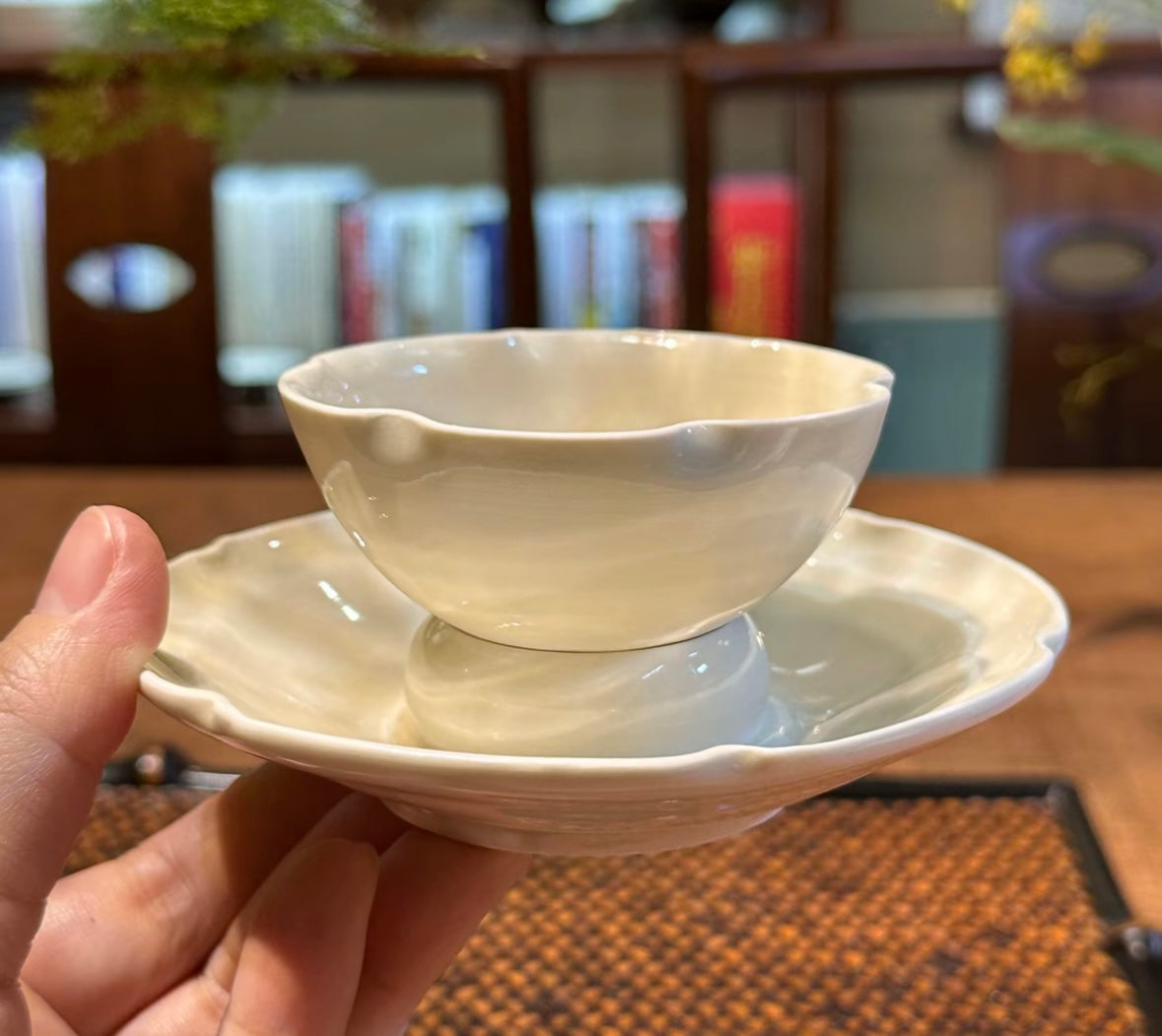 Handcrafted Chinese High-end Dingyao Ding Porcelain White Teacup Tea Set saucer