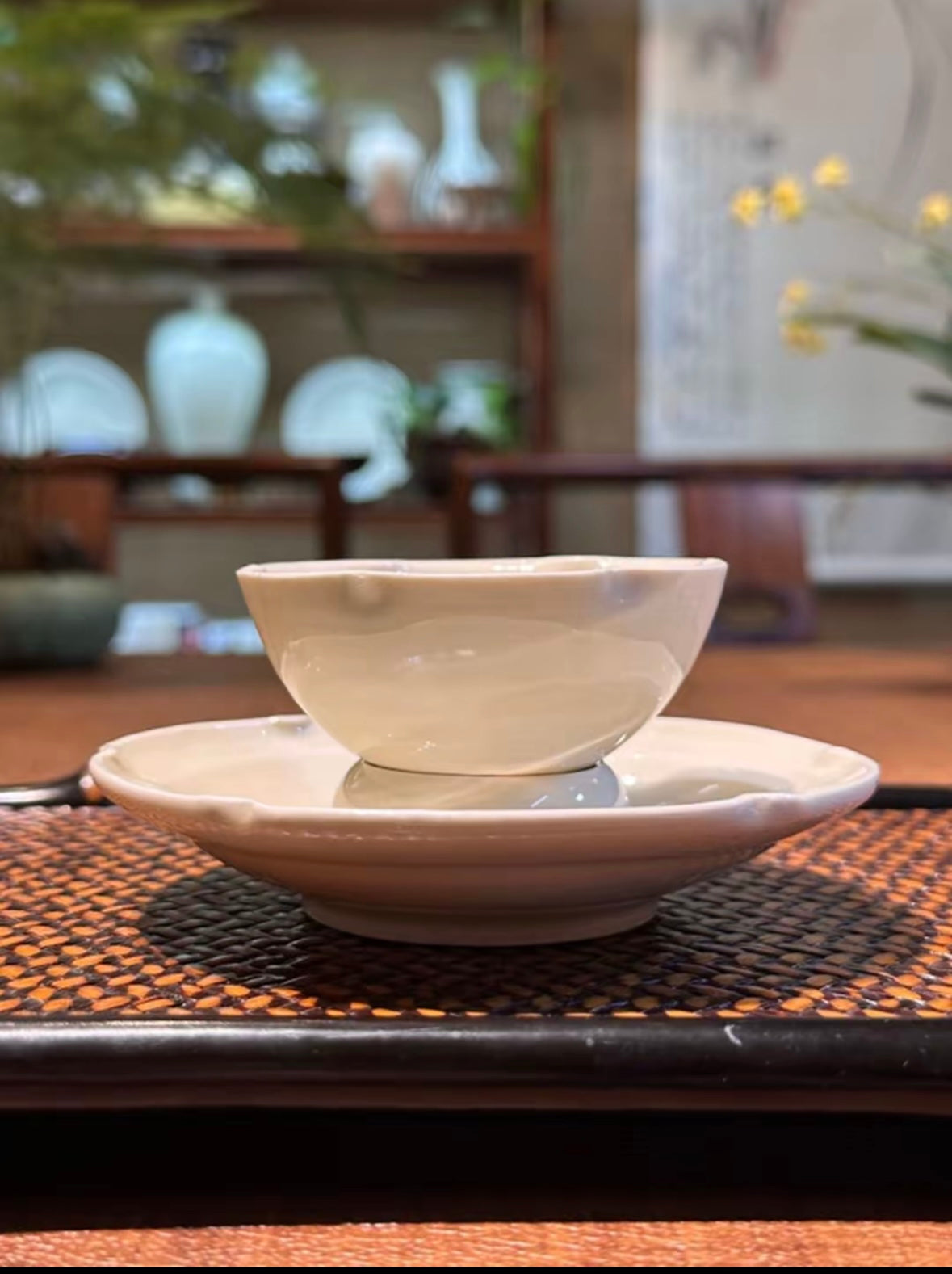 Handcrafted Chinese High-end Dingyao Ding Porcelain White Teacup Tea Set saucer