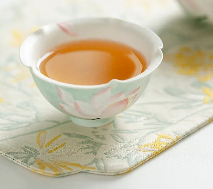 Handpainted Chinese Lotus Green Teapot Set Teacup Teaset