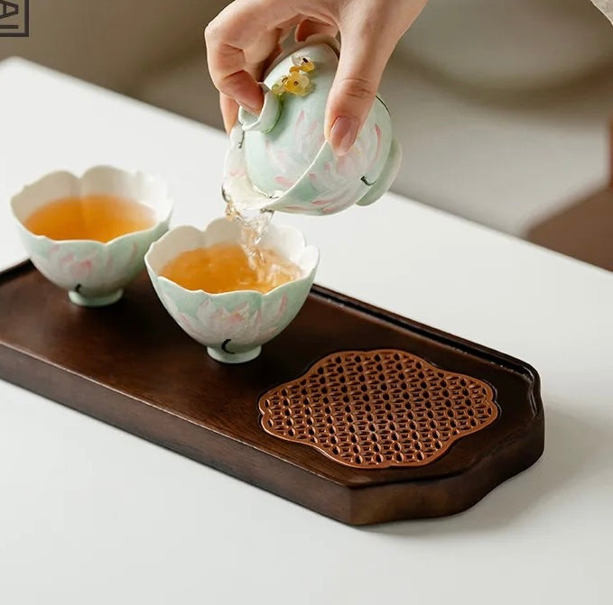 Handpainted Chinese Lotus Green Teapot Gaiwan Set Teacup Teaset