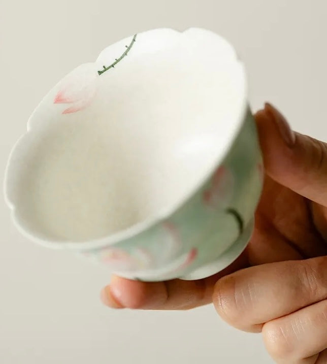 Handpainted Chinese Lotus Green Teapot Gaiwan Set Teacup Teaset