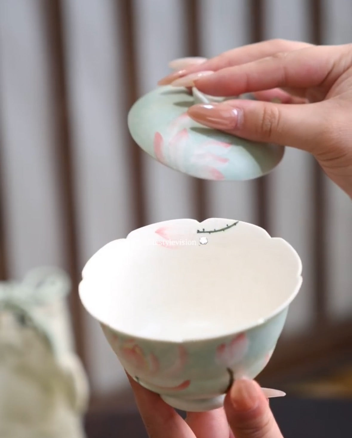 Handpainted Chinese Lotus Green Teapot Gaiwan Set Teacup Teaset