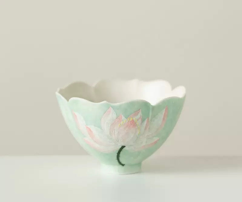 Handpainted Chinese Lotus Green Teapot Gaiwan Set Teacup Teaset