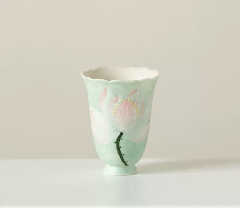 Handpainted Chinese Lotus Green Teapot Gaiwan Set Teacup Teaset
