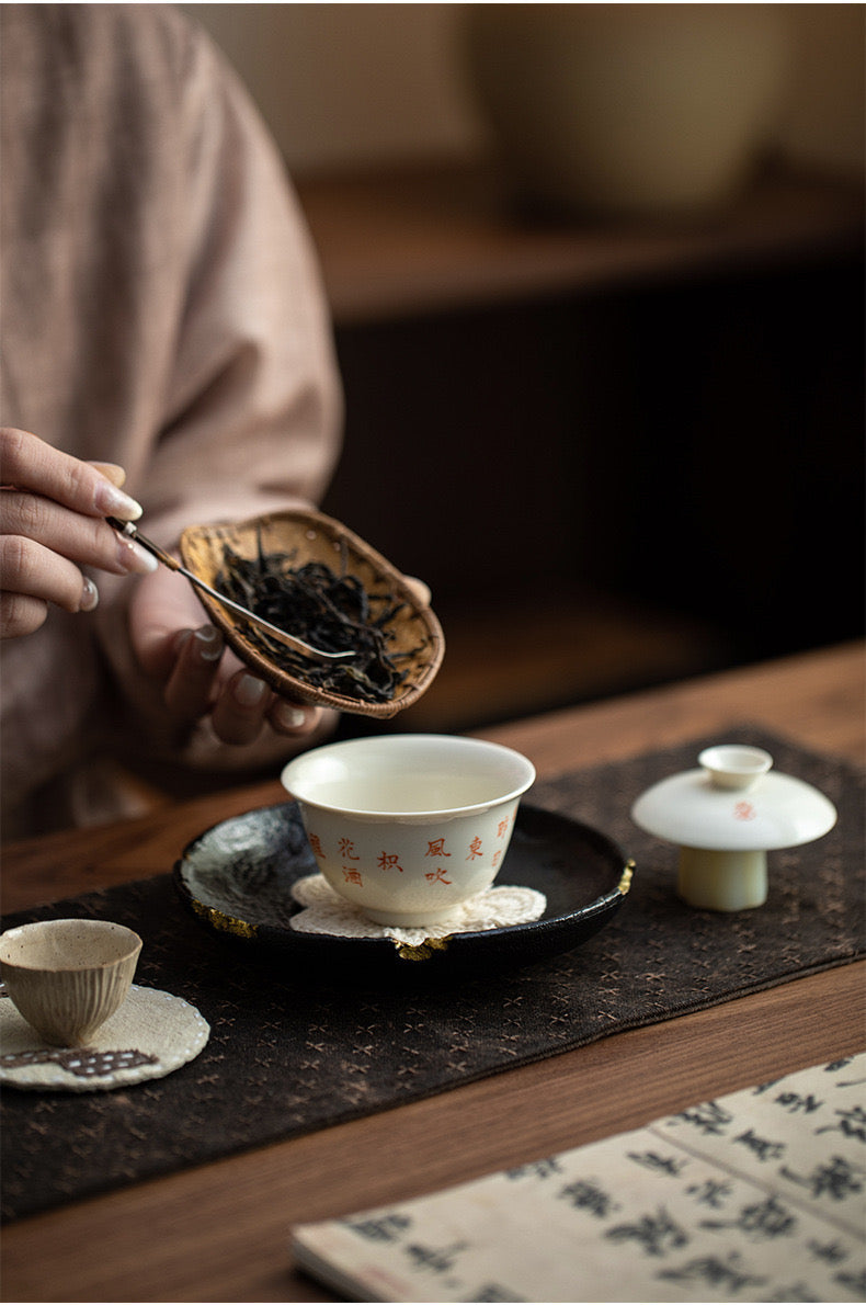 Hand Written Chinese Calligraphy Poem Gaiwan Ding Porcelain White  Classic Artwork Teapot