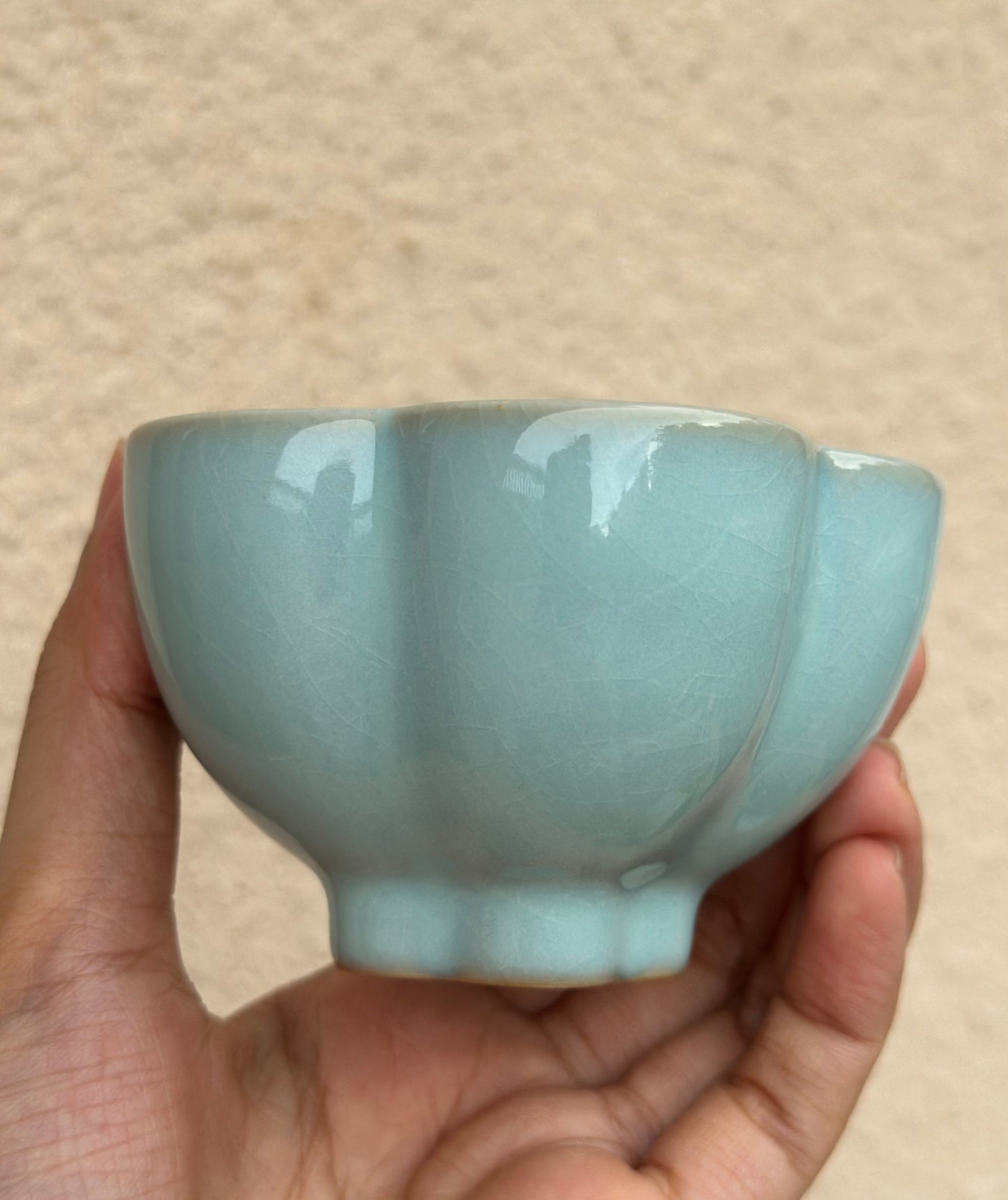 Handcrafted Ru Ware Classic Teacup Chinese High-class Ru Porcelain Ruyao Lotus Shape Cup