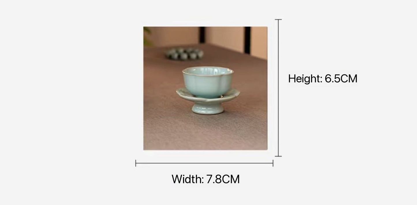 Handcrafted Chinese High-class Ru Porcelain Ruyao Flowere Shape Ru Ware Classic Teacup Set Tea Saucer