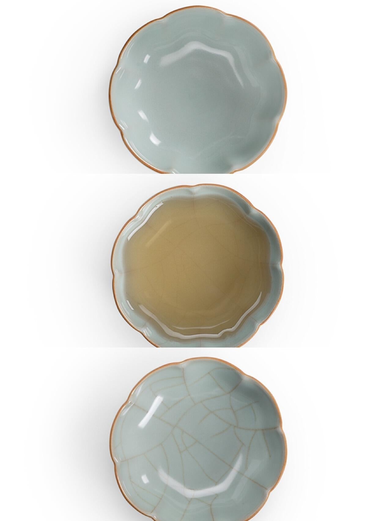 Handcrafted Ru Ware Classic Teacup Chinese High-class Ru Porcelain Ruyao Lotus Shape Cup