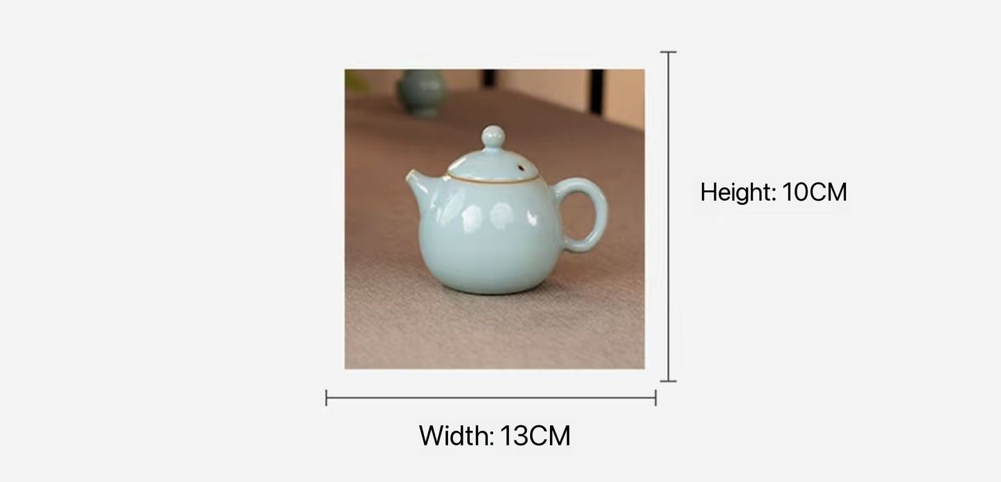 Handcrafted Chinese High-class Ru Porcelain Ruyao Longdan Dragon Egg Shape Ru Ware Classic Teapot
