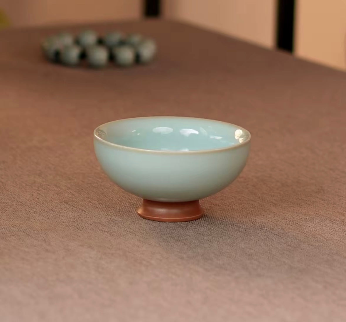 Handcrafted Ru Ware Classic Teacup Chinese High-class Ru Porcelain Ruyao High Feet Shape Cup