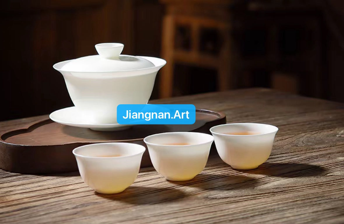 Super Thin Chinese Chaozhou Bone China Gaiwan Set Gongfu Cha Set Tea Saucer