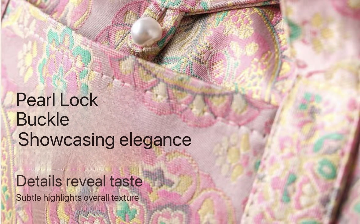 Chinese Traditional Song Brocade Pink Baoxiang Flower Horse Pattern Tea Bag Travel Cloth Bag Big Capacity Portable Storage Bag