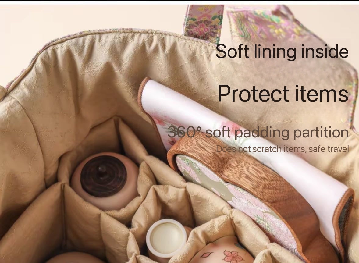 Chinese Traditional Song Brocade Pink Baoxiang Flower Horse Pattern Tea Bag Travel Cloth Bag Big Capacity Portable Storage Bag