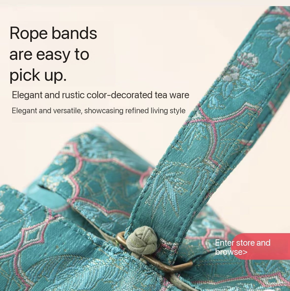 Chinese Traditional Song Brocade Green Tea Bag Travel Cloth Bag Big Capacity Portable Storage Bag