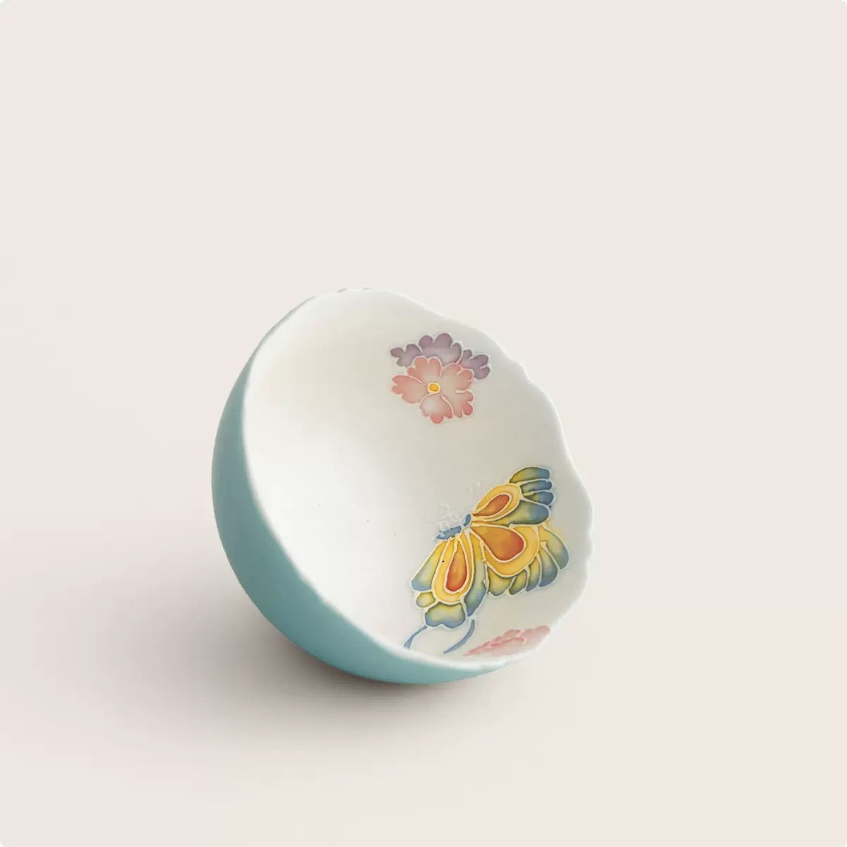 Handpainted Chinese Blue Butterfly Flower Pattern Teapot Teacup Set Artwork