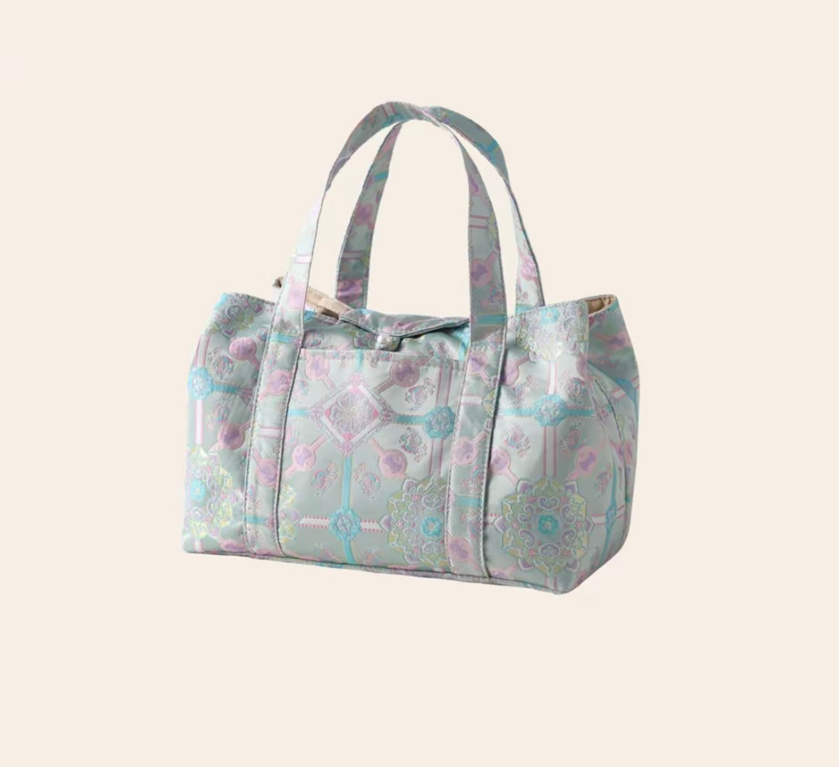 Chinese High-end Traditional Song Brocade Blue Baoxiang Motif Tea Bag Travel Cloth Bag Big Capacity Portable Storage Bag