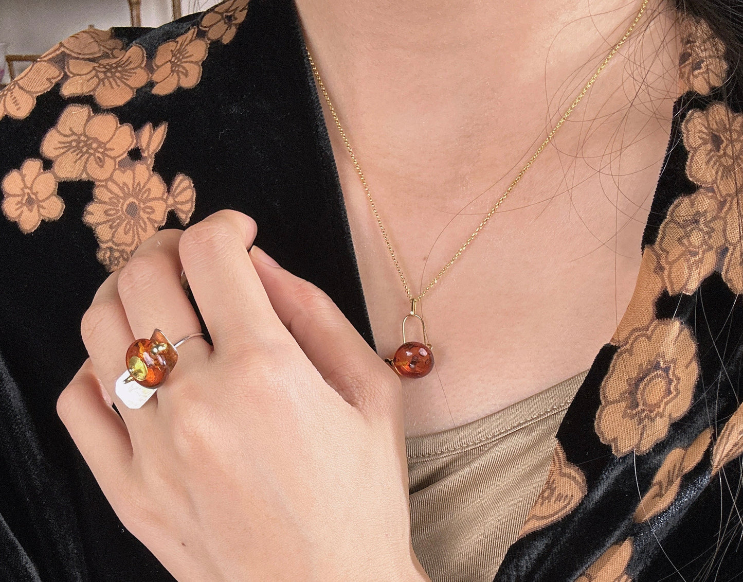 S925 Sterling Silver Original Design Handmade Teapot Shape Amber Pendant