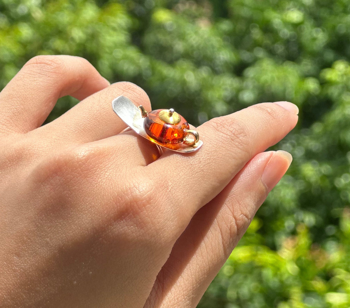 S925 Sterling Silver Original Design Handmade Teapot Shape Amber Earrings