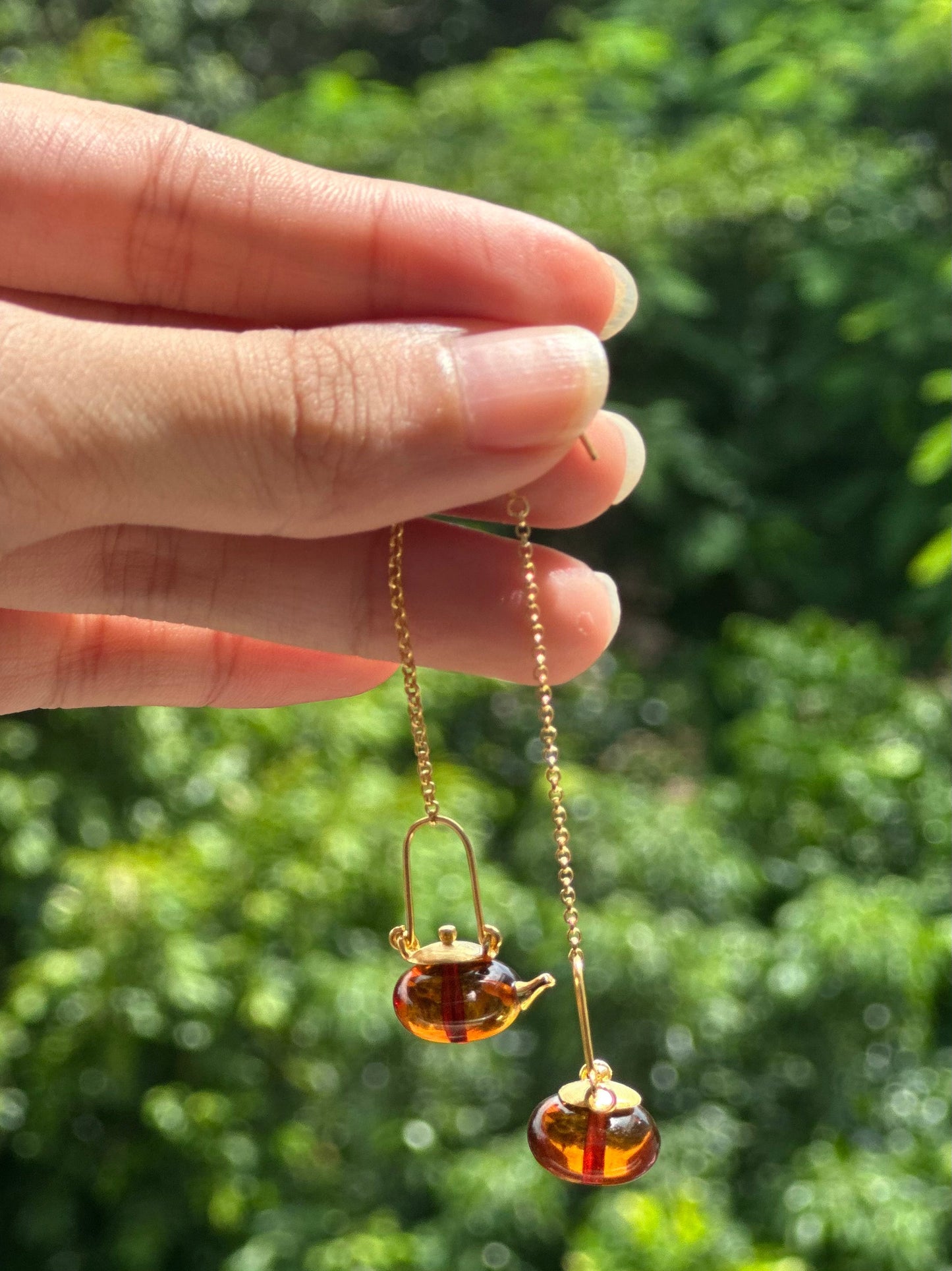 S925 Sterling Silver Original Design Handmade Teapot Shape Amber Pendant