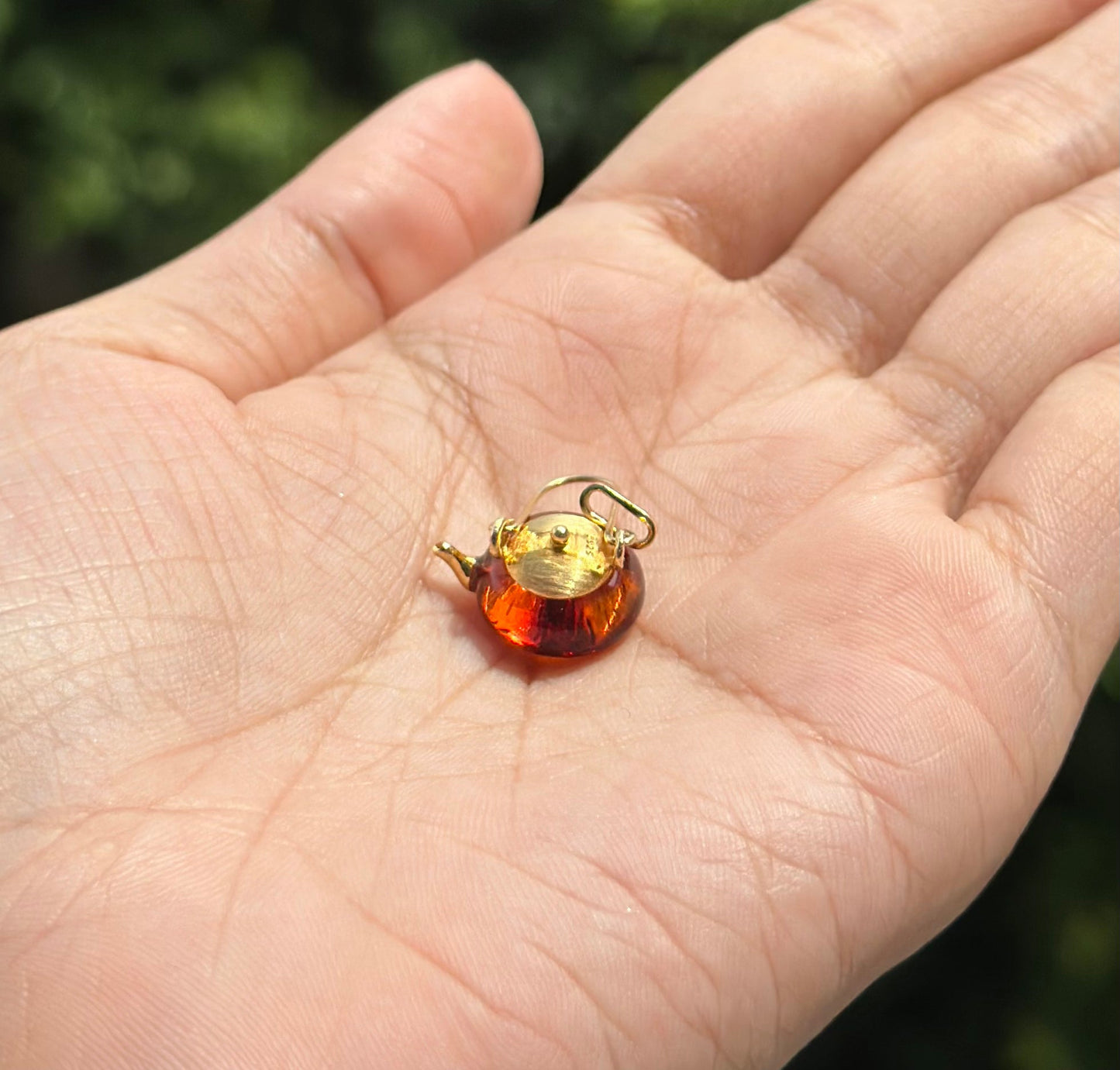 S925 Sterling Silver Original Design Handmade Teapot Shape Amber Pendant