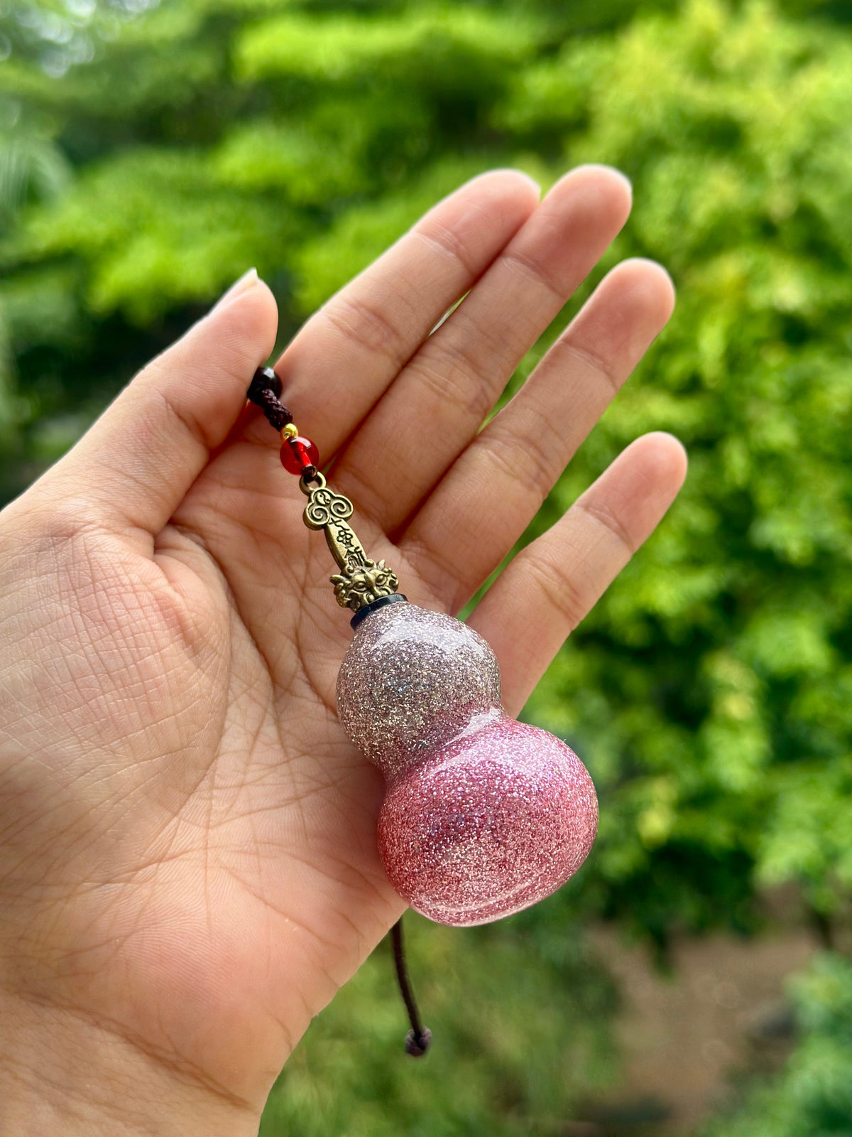 Handcrafted Chinese Natural Lacquered Foil Powerder Gourd Hulu Art Necklace Decoration Accessory