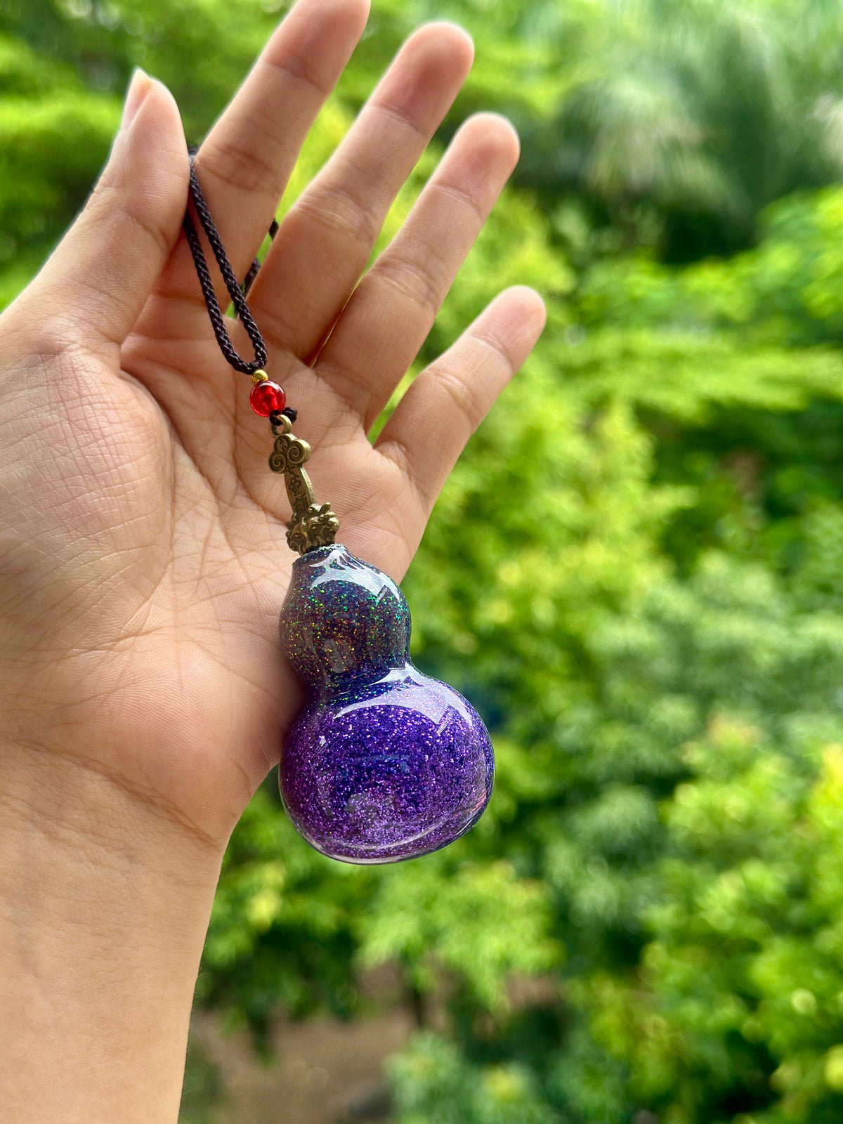 Handcrafted Chinese Natural Lacquered Foil Powerder Gourd Hulu Art Necklace Decoration Accessory